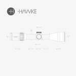 Teknisk ritning som visar dimensioner och specifikationer för Hawke Endurance 30 FD 2-12x50 LR2 kikarsikte