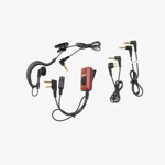 Hunter Miniheadset OS-Multi med medföljande kablar, kontakter och mikrofon med klämma för jaktradio.