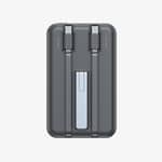 Baksidan av Hunter Powerbank BP-Slim 2 som visar de inbyggda USB-C-kablarna och det integrerade stödbenet.