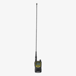 Lafayette Smart 31 jaktradio utrustad med en lång skogsantenn sedd framifrån.