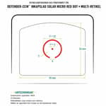 Diagram över retikelsubdimensioner och fönstermått för Vortex Defender-CCW med 3 MOA punkt och 32 MOA cirkel