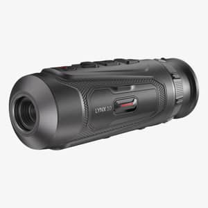 Hikmicro Lynx LE10 3.0 termisk monokulär kikare sedd framifrån från sidan mot vit bakgrund