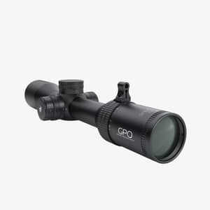 GPO Spectra 8x 1,6–13x44i kikarsikte i vinklad vy med synligt objektiv, justeringstorn och sidomonterad belysningskontroll
