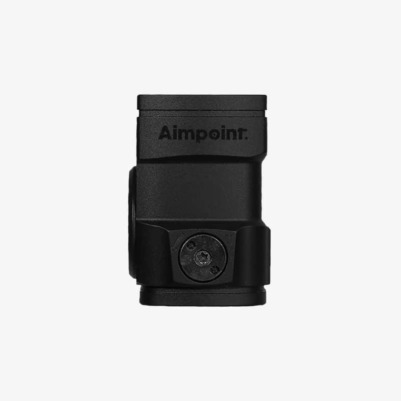 Aimpoint Acro C-2 3,5 MOA rödpunktsikte i vinkel sedd ovanifrån med logotyp.