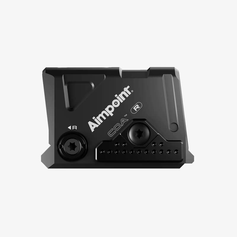 Sidovy av Aimpoint COA R 3.5 MOA rödpunktssikte i svart utförande med logotyp.