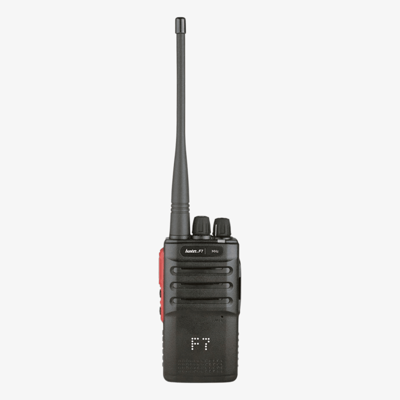 Hunter F7 155Mhz jaktradio sedd framifrån med antenn och reglage