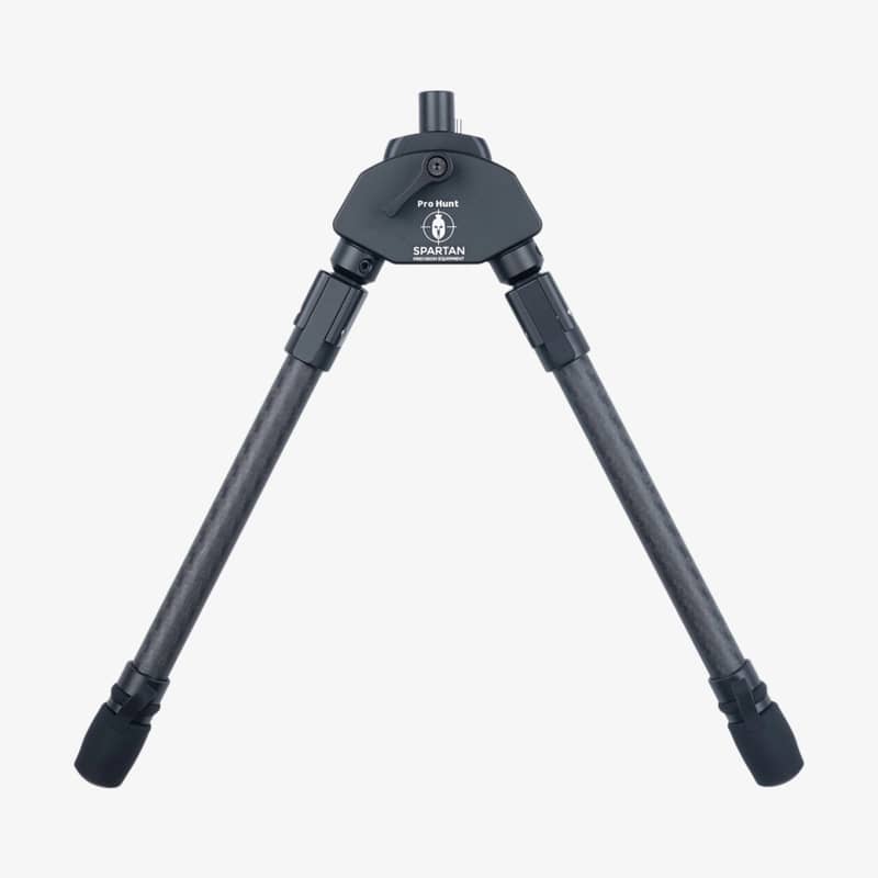 Baksidan av Spartan Javelin Pro Hunt Tac benstöd med kolfiberben och logotyp.