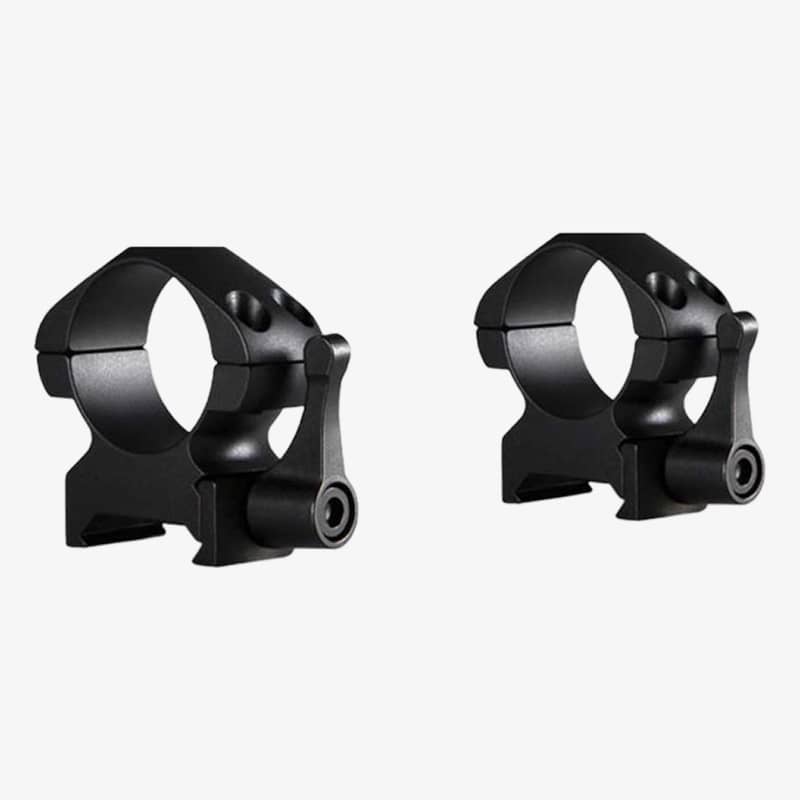 Par Hawke stålringar 30 mm med snabbfäste för Weaver- och Picatinny-skenor, visade i parvy