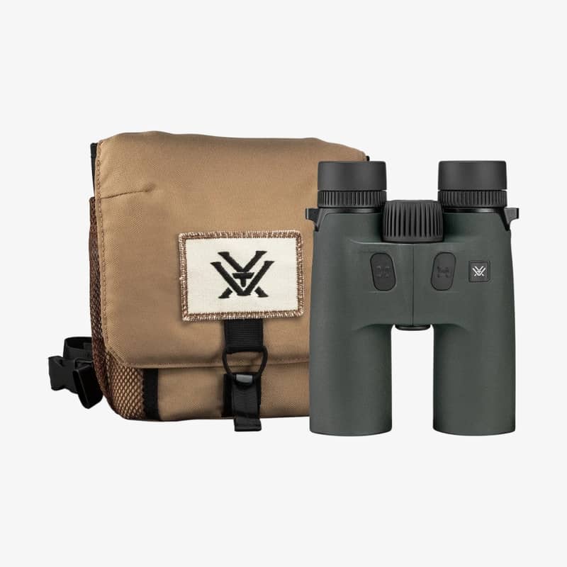 Vortex Ranger HD 3000 10x42 kikare med brunt fodral, visad framifrån