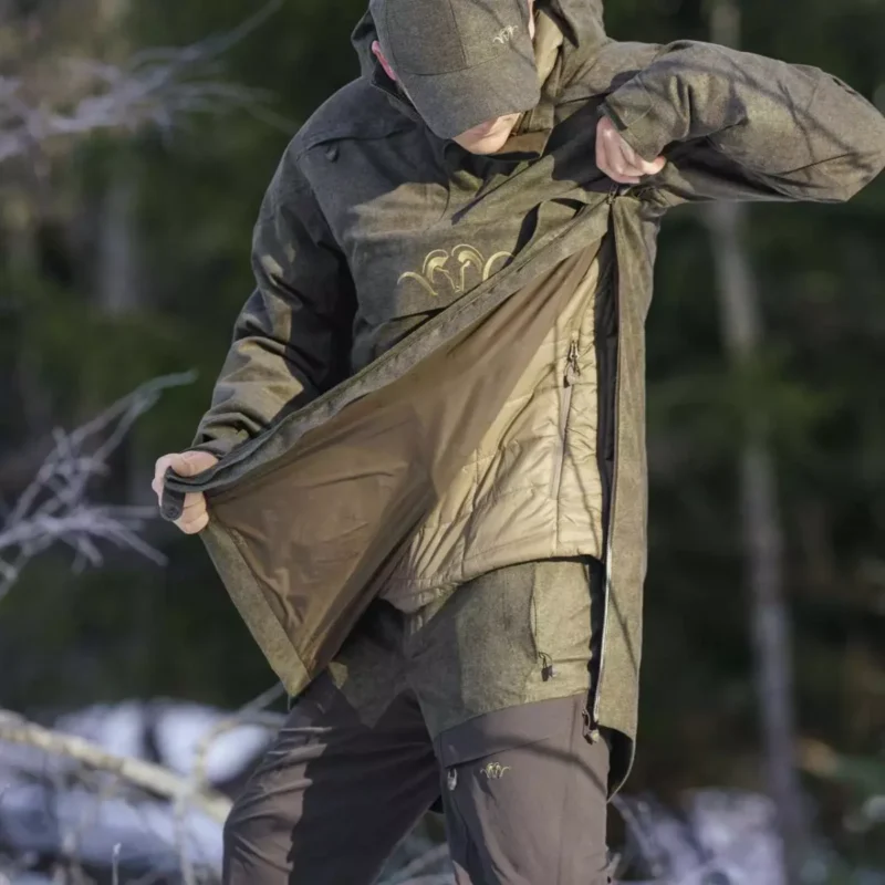 Blaser Herr Anorak Vintage Smock Laurent Olivgrön Melange Svart På Modell 3