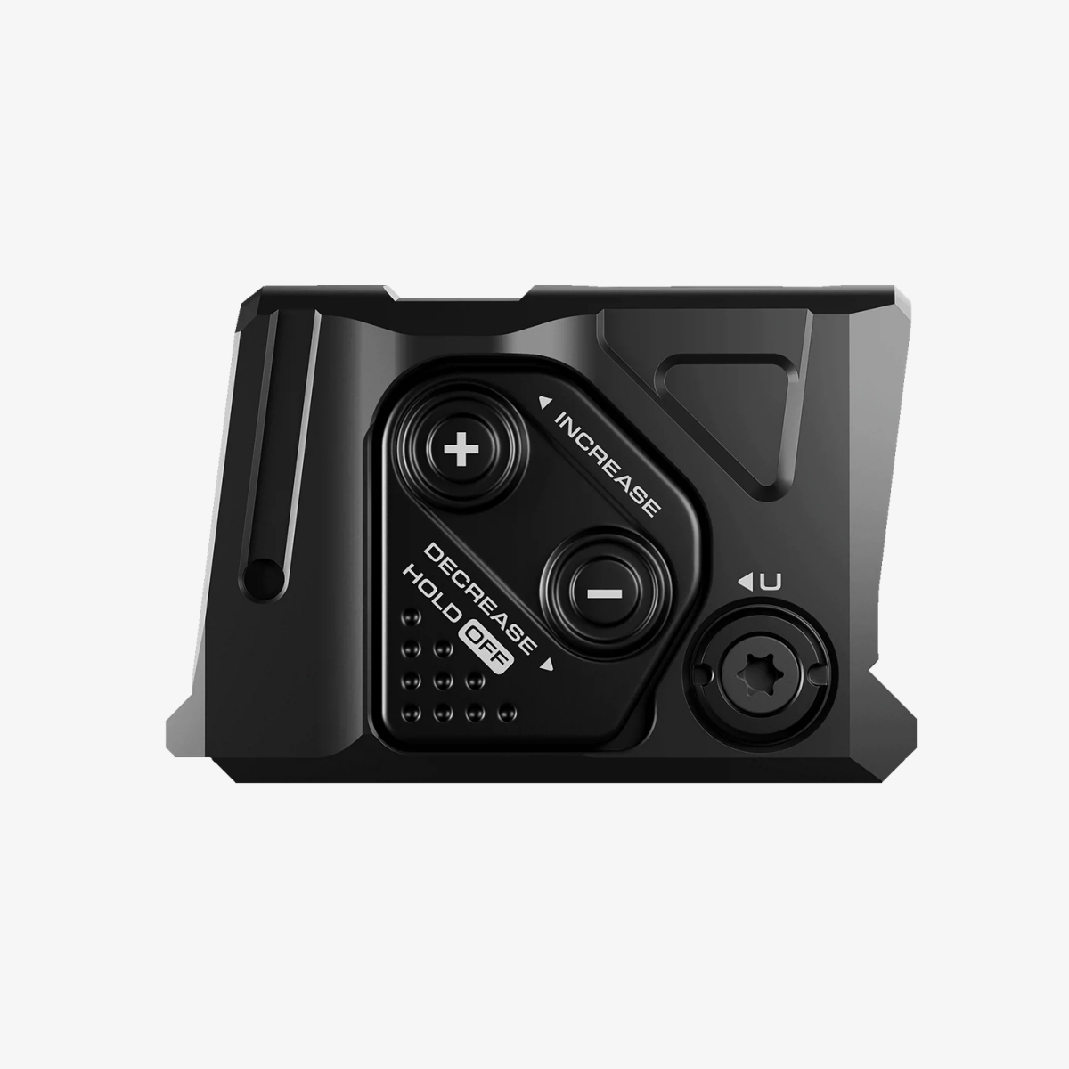 Aimpoint COA R 3.5 MOA kontroller Närbild på kontrollerna på Aimpoint COA R 3.5 MOA med knappar för ljusstyrka