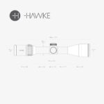 Teknisk ritning som visar dimensioner och specifikationer för Hawke Endurance 30 FD 2-12x50 LR2 kikarsikte